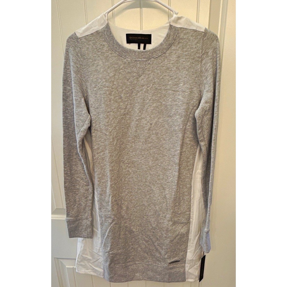Donna Karan Active Women's Knit Long Sleeve Crew Neck Top Gray/White XS NWT